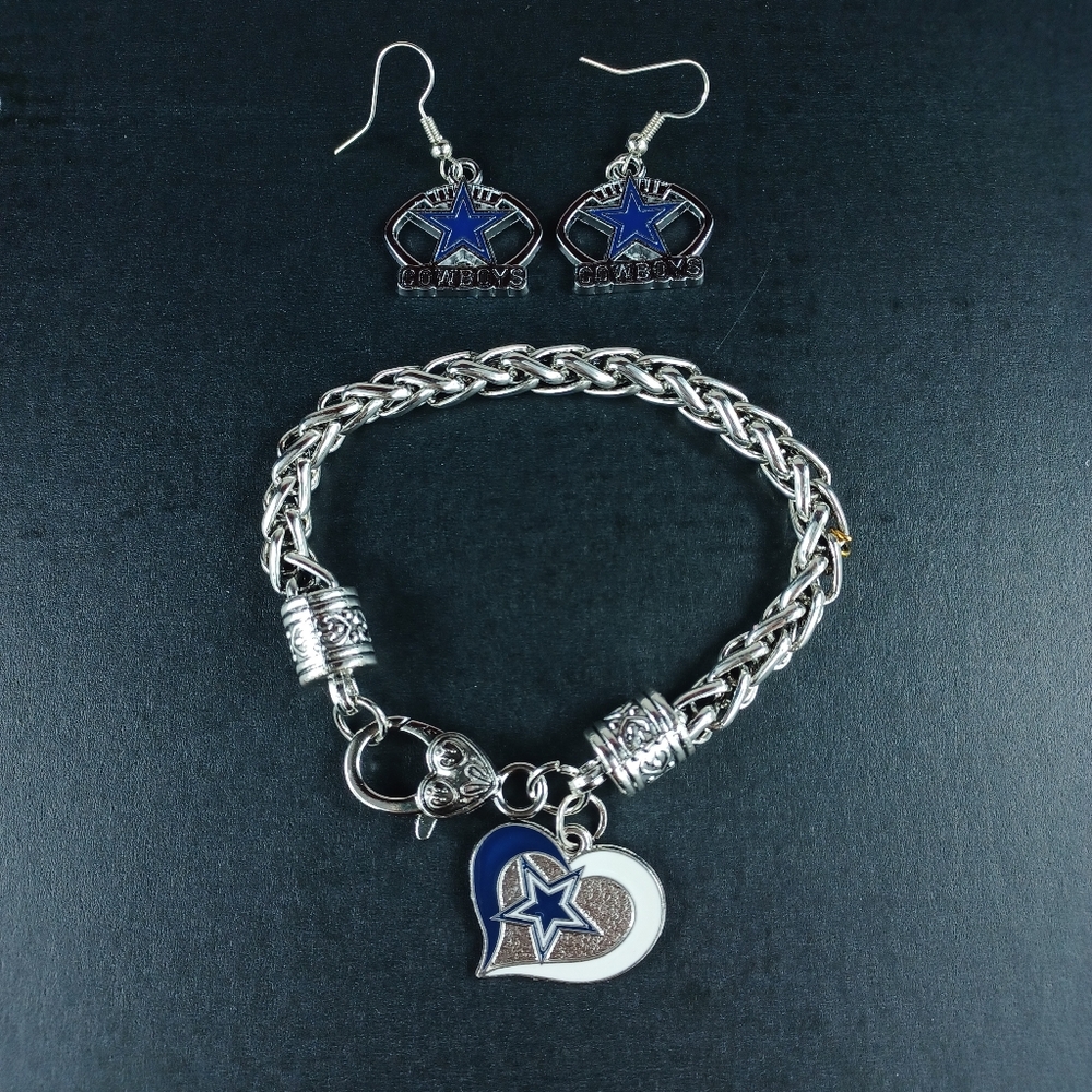 Dallas Cowboys Earrings Charm Bracelet Bundle Football Fan Jewelry